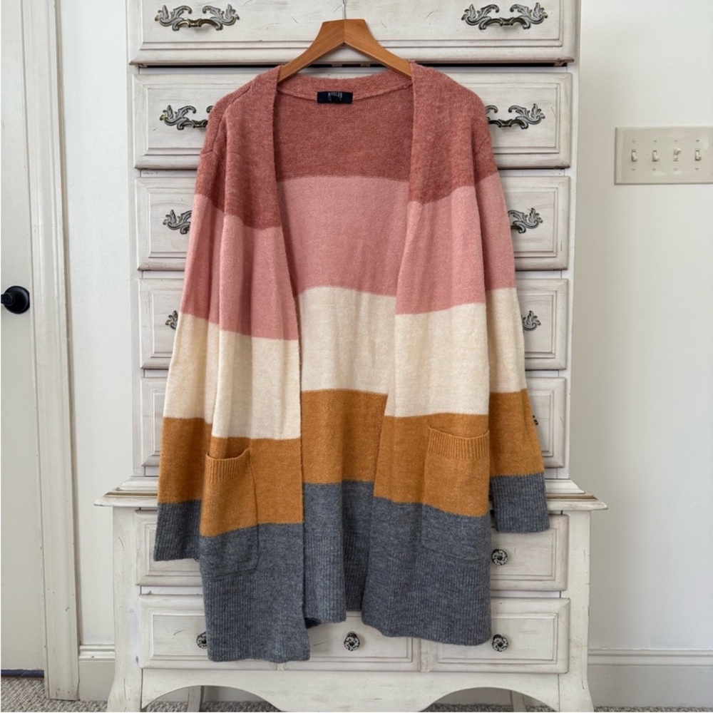 Vici Oversized Colorblock Pocketed Cardigan
